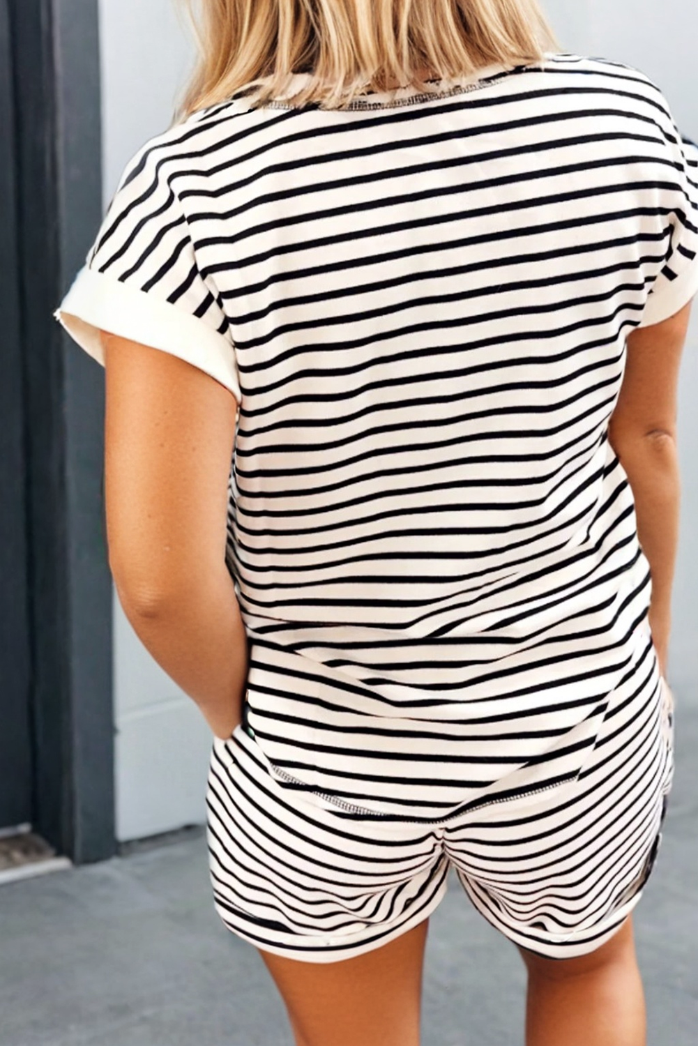 LAS Stripe Half Buttons Top and Shorts Set (S-XL)