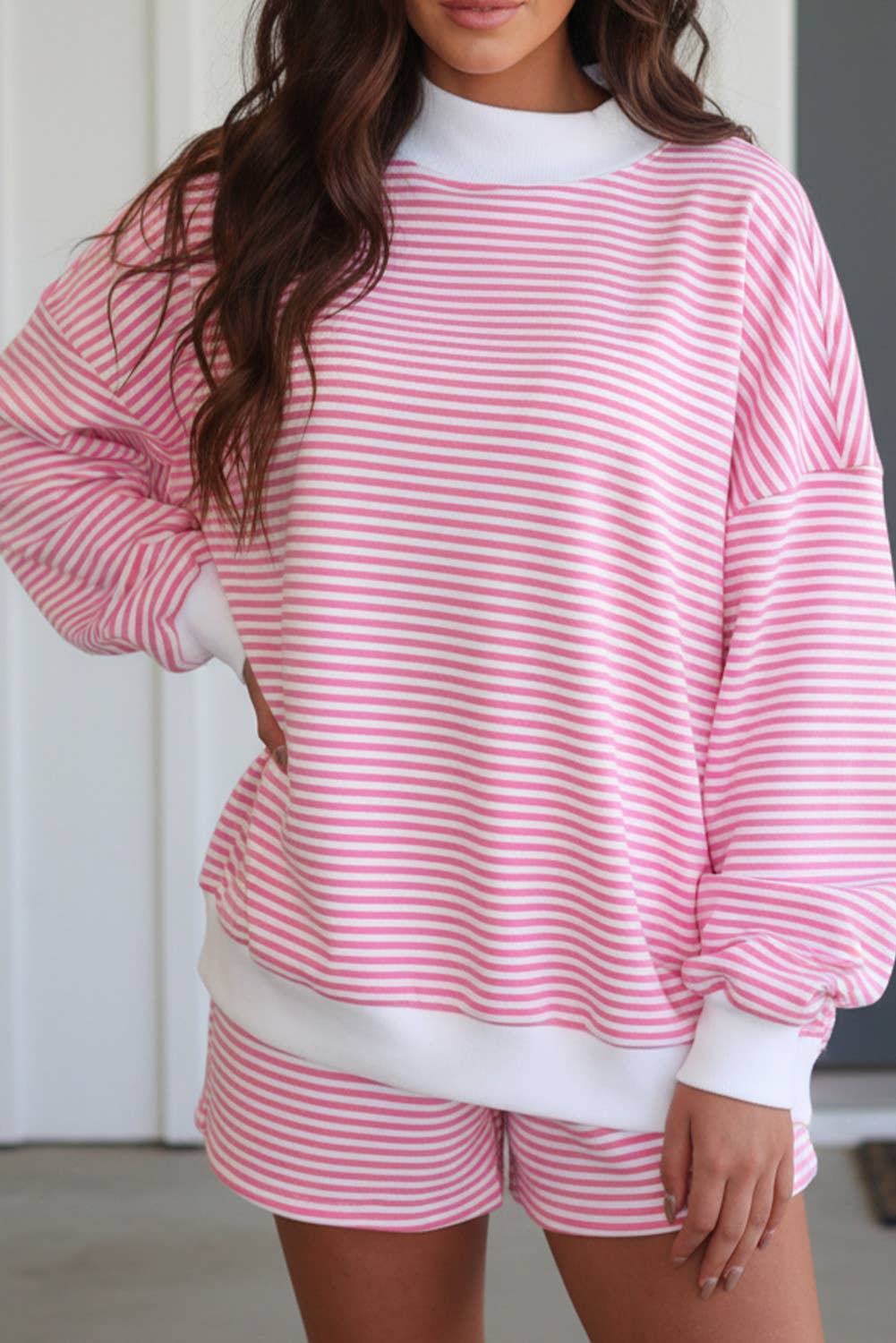 LAS Stripe Oversize Sweatshirt and Shorts Set (S-XL)