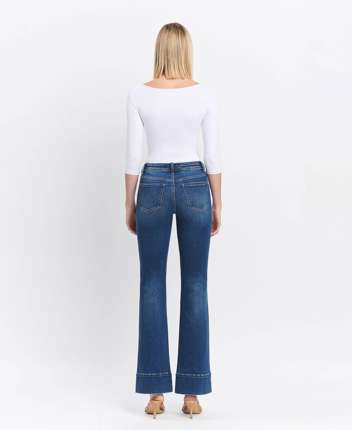 HIGH RISE DARK WASH TROUSER HEM BOOTCUT JEANS T6641