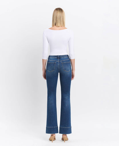 HIGH RISE DARK WASH TROUSER HEM BOOTCUT JEANS T6641