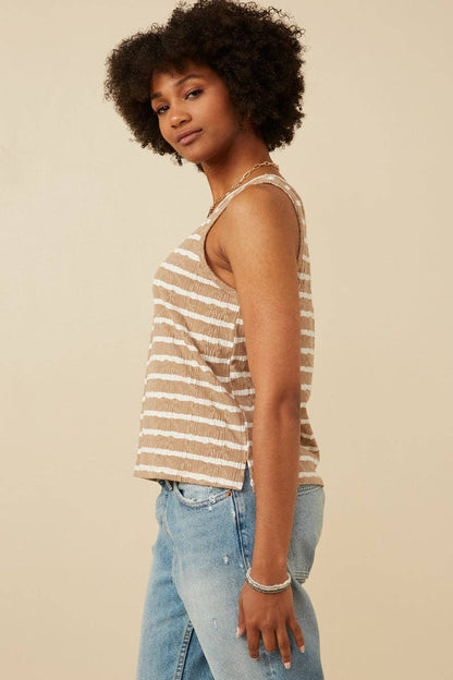 Womens Cable Textured Striped Knit V Neck Tank