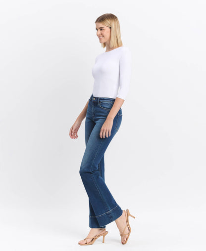 HIGH RISE DARK WASH TROUSER HEM BOOTCUT JEANS T6641