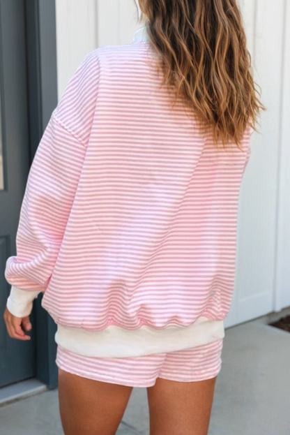 LAS Stripe Oversize Sweatshirt and Shorts Set (S-XL)