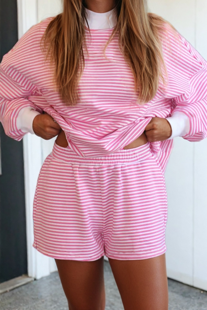 LAS Stripe Oversize Sweatshirt and Shorts Set (S-XL)