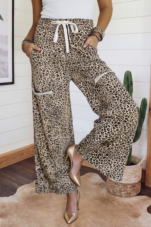 LAS Animal Print Wide Leg Terry Knit Pants (S-XL)