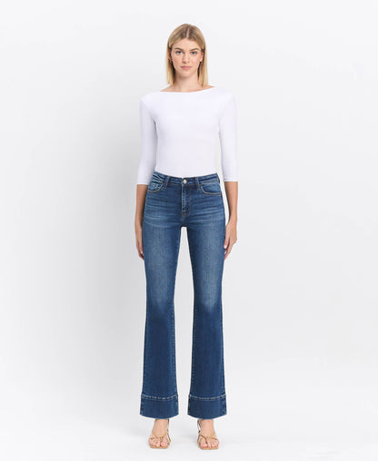 HIGH RISE DARK WASH TROUSER HEM BOOTCUT JEANS T6641