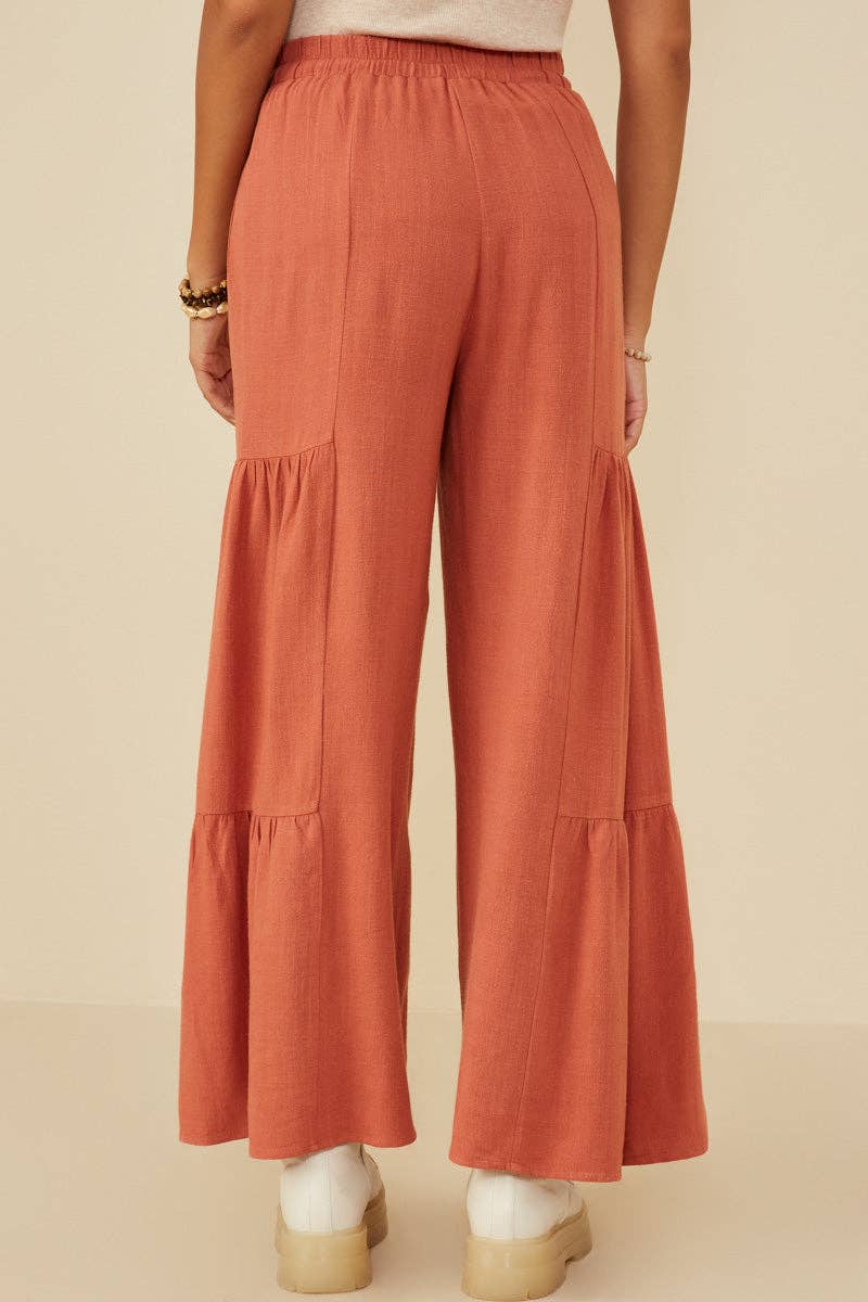 Womens Gathered Detail Belted Textured Wide Leg Pants