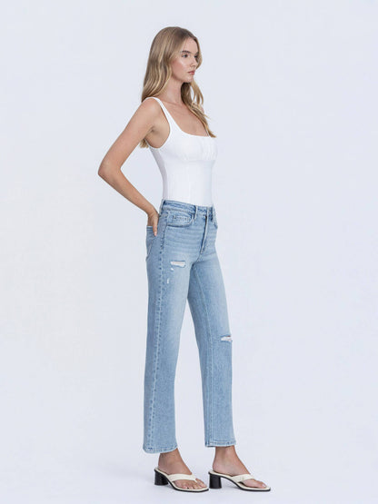 HIGH RISE LIGHT WASH ANKLE STRAIGHT JEANS T7169