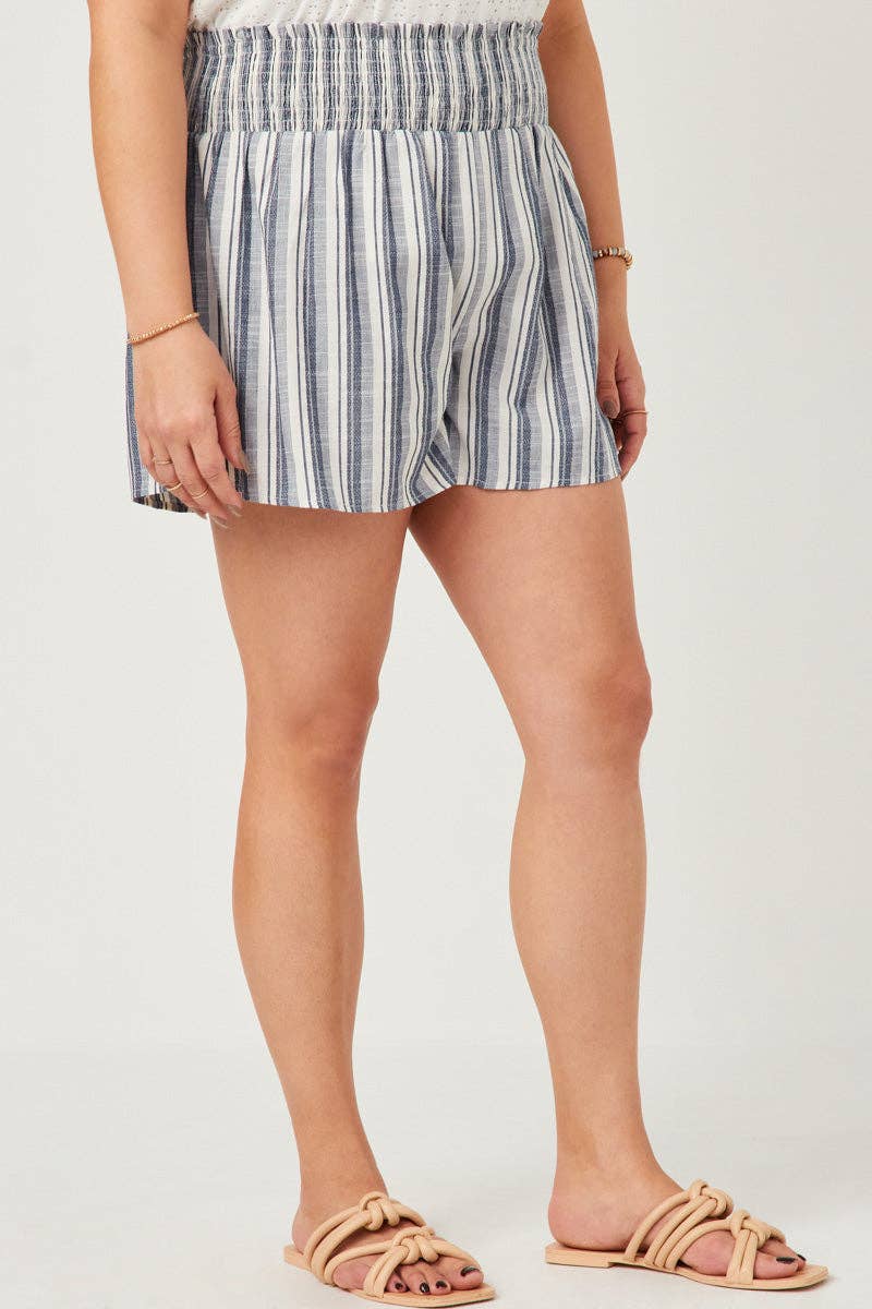 Womens Heathered Stripe Smocked Waist Soft Shorts
