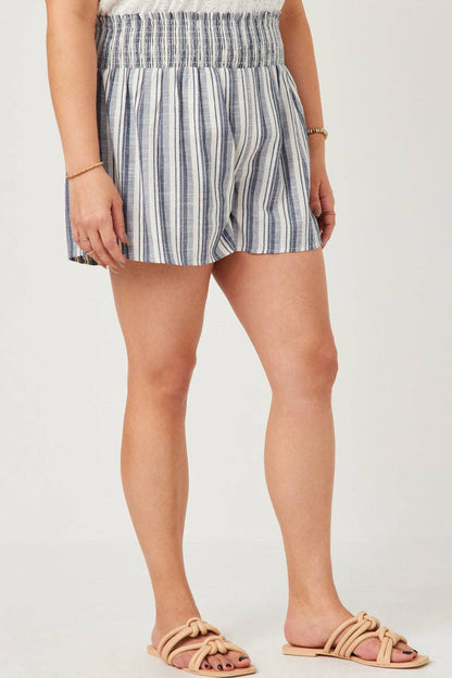 Womens Heathered Stripe Smocked Waist Soft Shorts
