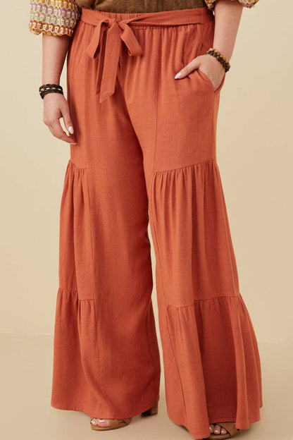 Womens Gathered Detail Belted Textured Wide Leg Pants