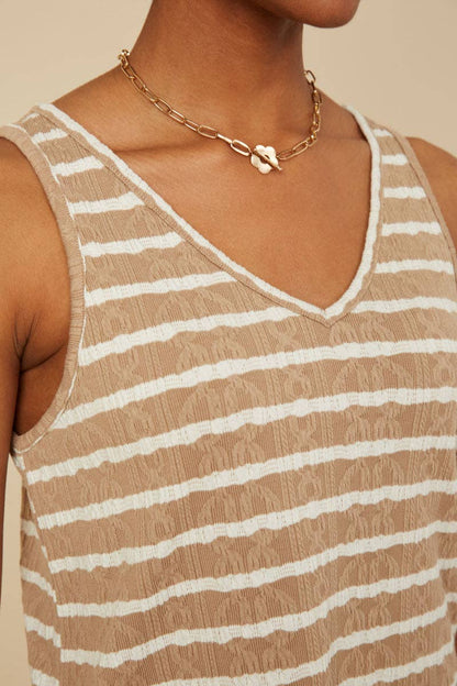 Womens Cable Textured Striped Knit V Neck Tank