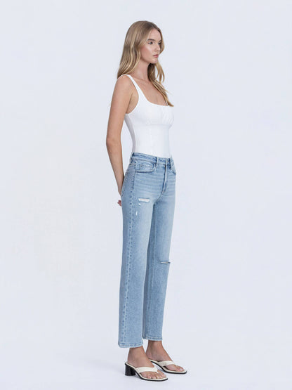 HIGH RISE LIGHT WASH ANKLE STRAIGHT JEANS T7169