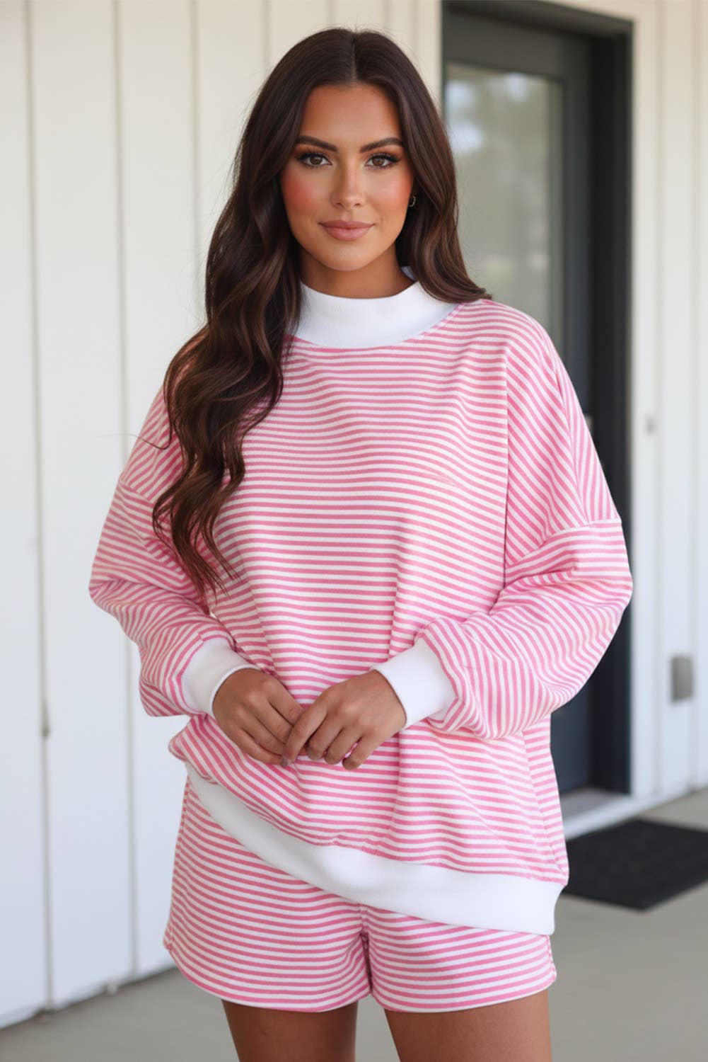LAS Stripe Oversize Sweatshirt and Shorts Set (S-XL)