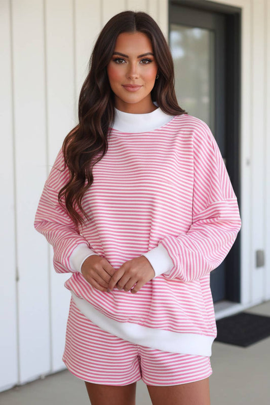 LAS Stripe Oversize Sweatshirt and Shorts Set (S-XL)