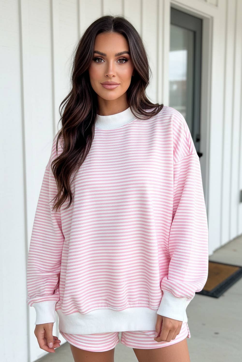 LAS Stripe Oversize Sweatshirt and Shorts Set (S-XL)