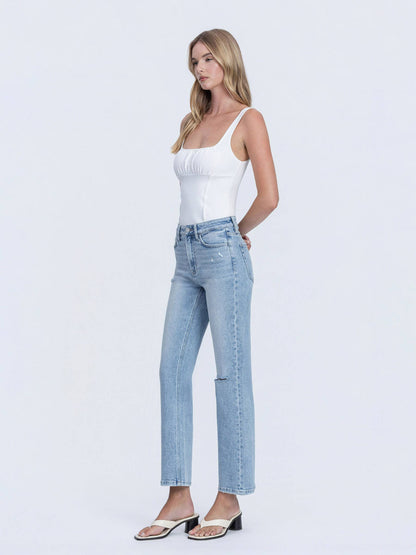 HIGH RISE LIGHT WASH ANKLE STRAIGHT JEANS T7169