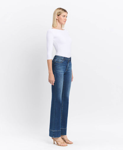 HIGH RISE DARK WASH TROUSER HEM BOOTCUT JEANS T6641