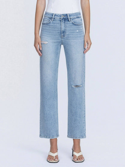 HIGH RISE LIGHT WASH ANKLE STRAIGHT JEANS T7169