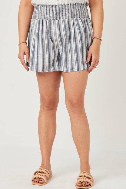Womens Heathered Stripe Smocked Waist Soft Shorts