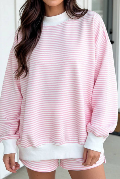 LAS Stripe Oversize Sweatshirt and Shorts Set (S-XL)