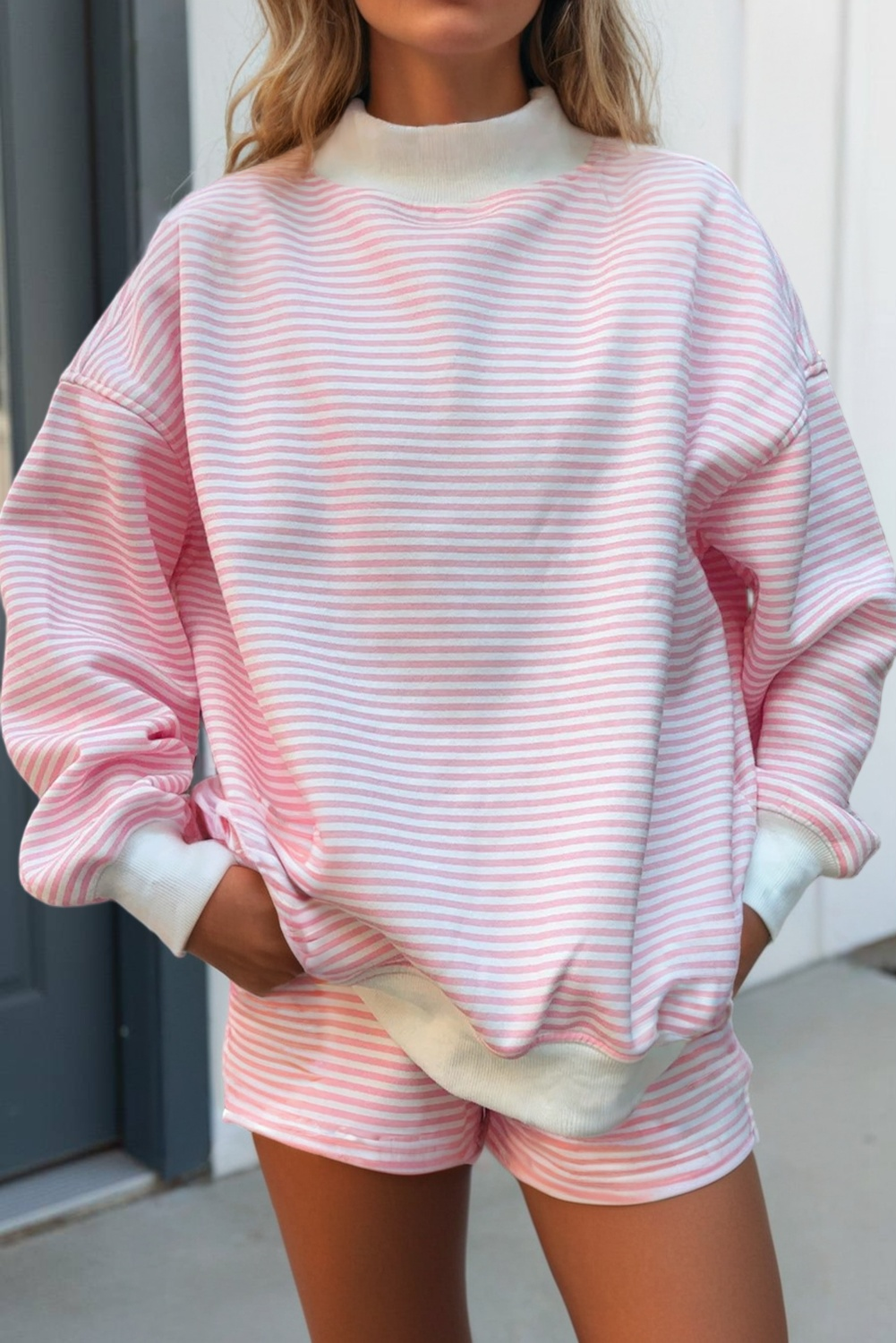 LAS Stripe Oversize Sweatshirt and Shorts Set (S-XL)