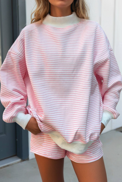 LAS Stripe Oversize Sweatshirt and Shorts Set (S-XL)