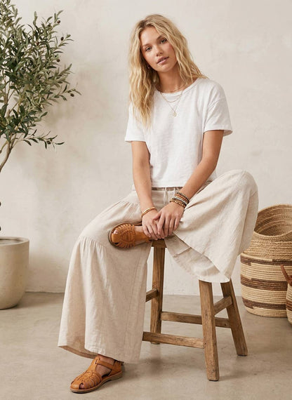 Linen Blend Tiered Wide Leg Palazzo Pants