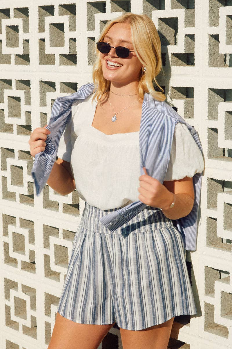 Womens Heathered Stripe Smocked Waist Soft Shorts