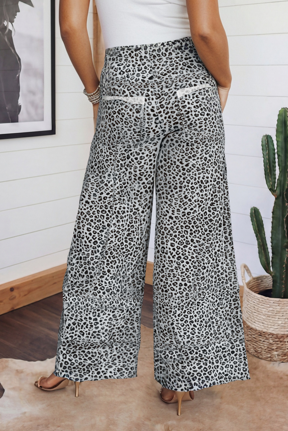 LAS Animal Print Wide Leg Terry Knit Pants (S-XL)