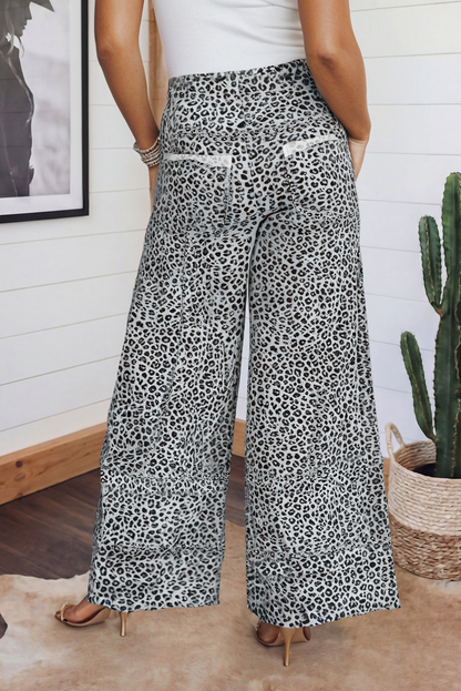 LAS Animal Print Wide Leg Terry Knit Pants (S-XL)
