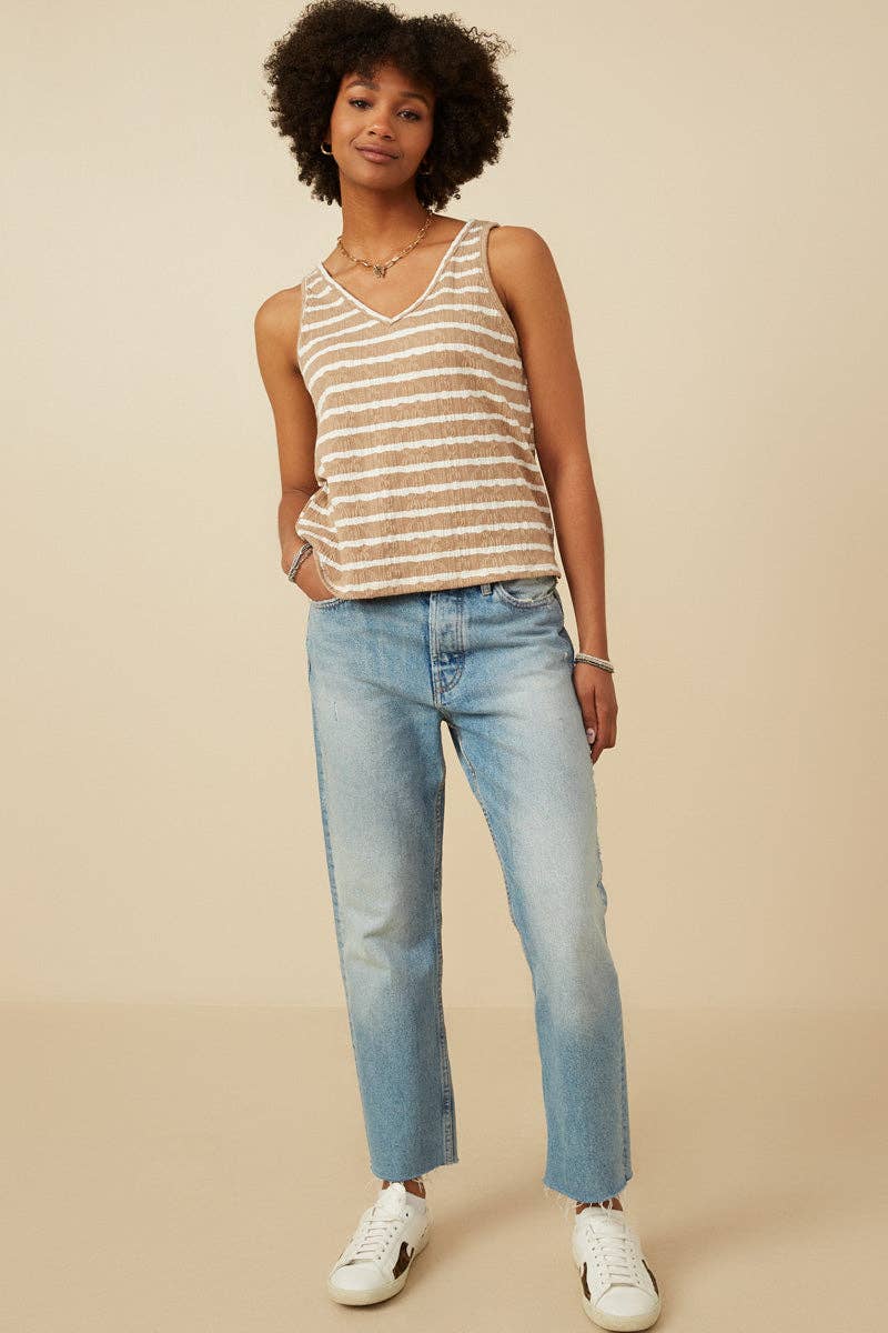 Womens Cable Textured Striped Knit V Neck Tank