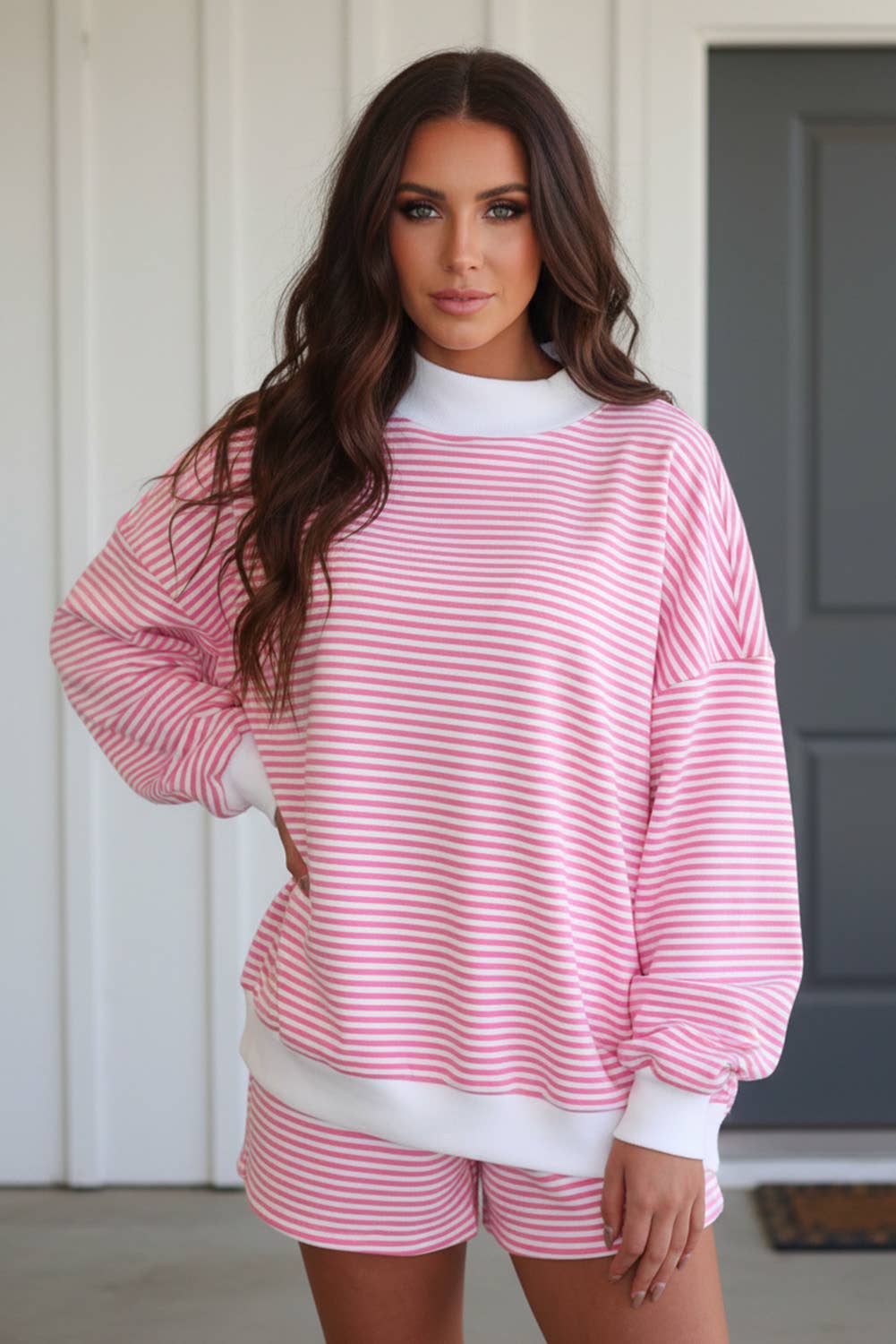 LAS Stripe Oversize Sweatshirt and Shorts Set (S-XL)