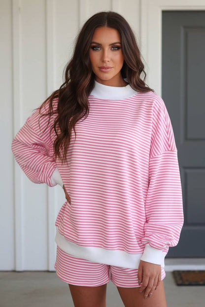 LAS Stripe Oversize Sweatshirt and Shorts Set (S-XL)
