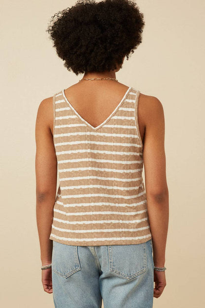 Womens Cable Textured Striped Knit V Neck Tank
