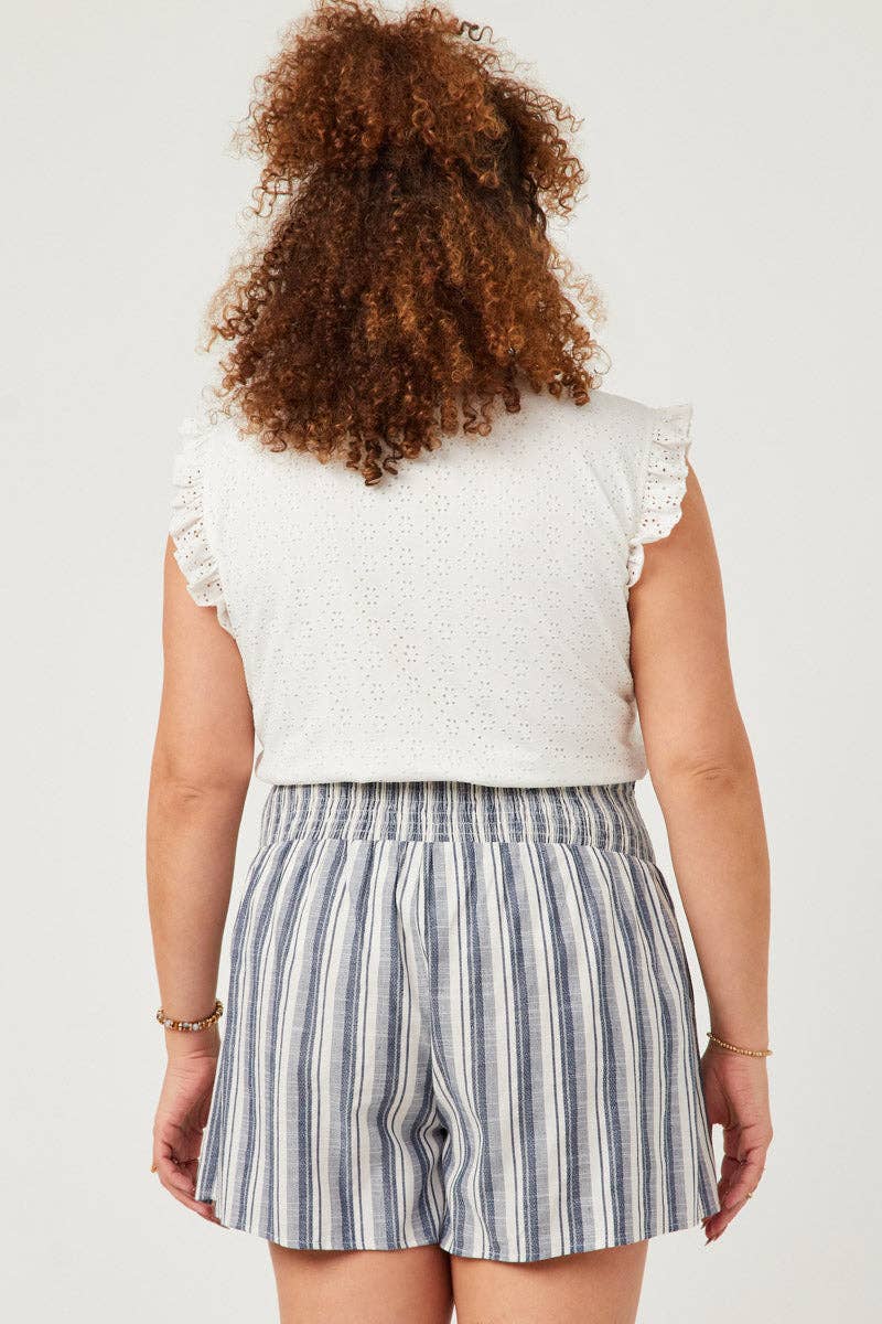 Womens Heathered Stripe Smocked Waist Soft Shorts
