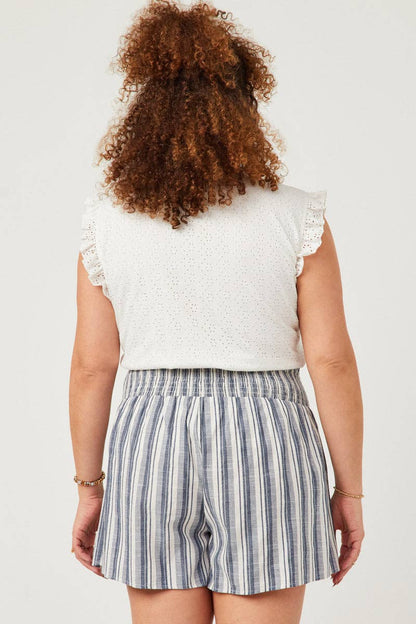 Womens Heathered Stripe Smocked Waist Soft Shorts