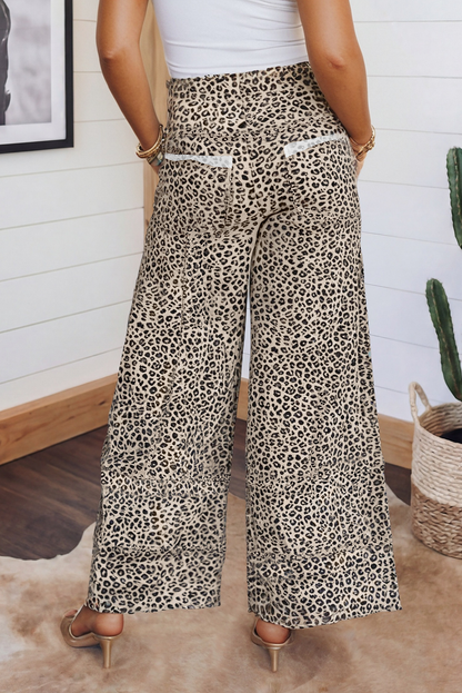 LAS Animal Print Wide Leg Terry Knit Pants (S-XL)