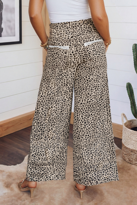 LAS Animal Print Wide Leg Terry Knit Pants (S-XL)