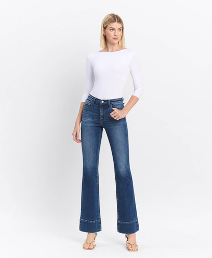 HIGH RISE DARK WASH TROUSER HEM BOOTCUT JEANS T6641