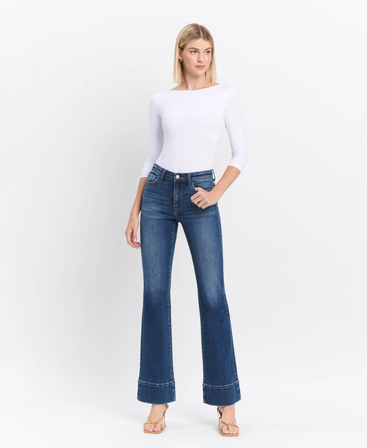HIGH RISE DARK WASH TROUSER HEM BOOTCUT JEANS T6641