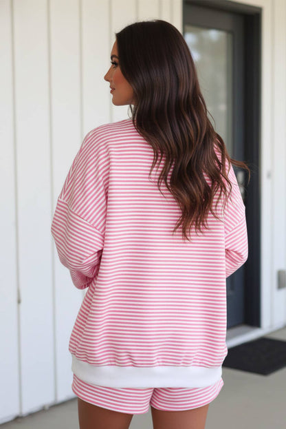 LAS Stripe Oversize Sweatshirt and Shorts Set (S-XL)