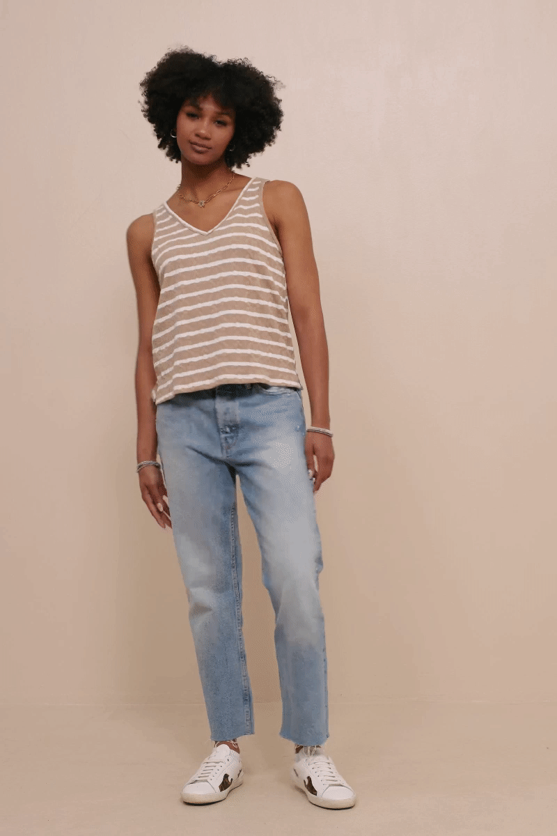Womens Cable Textured Striped Knit V Neck Tank